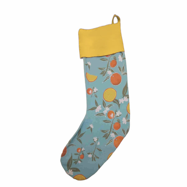 Christmas Stocking, Citrus Canvas and Yellow Leather, Made to Order