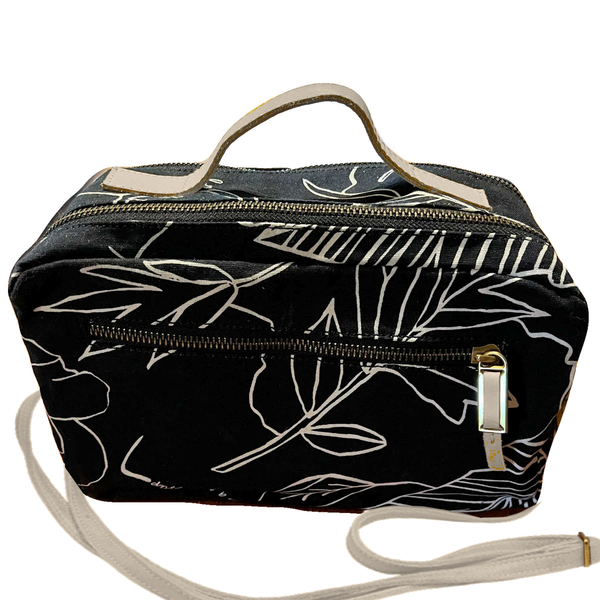 Double Zip Cosmetic Bag, Canvas & Leather