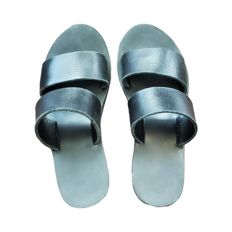Hope Sandal, Leather, Black Footbed on Wedge, Made to Order