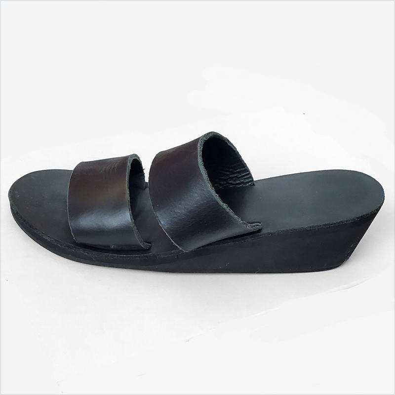 Hope Sandal, Leather, Black Footbed on Wedge, Made to Order