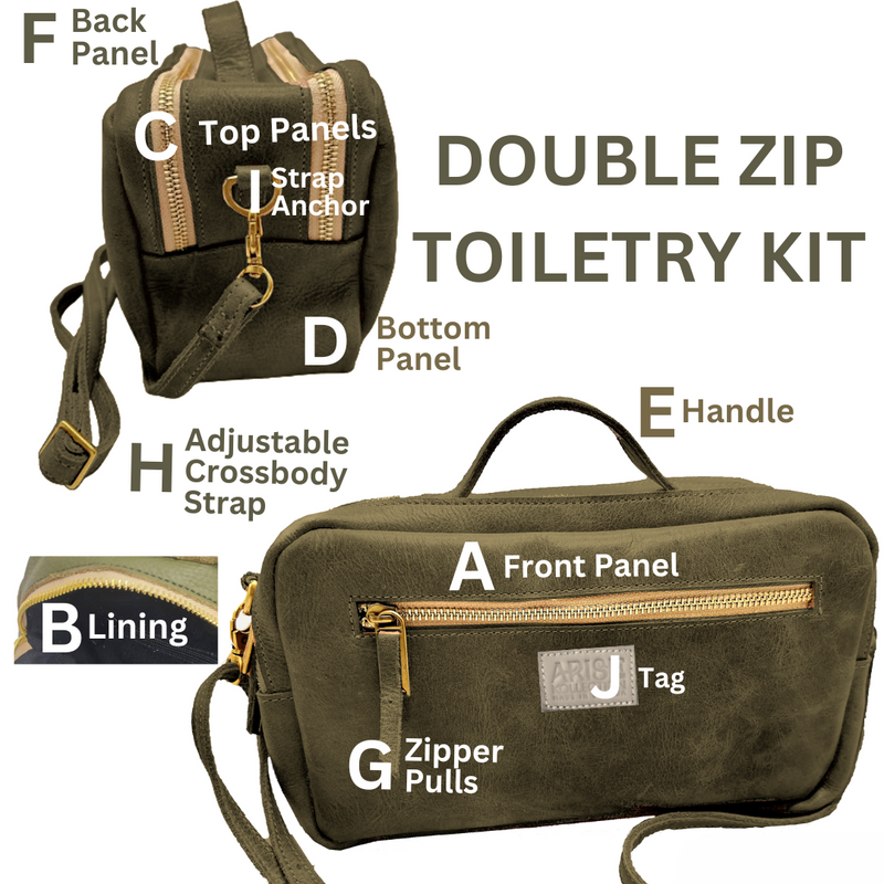 Double Zip Toiletry Kit, Leather, Customizable