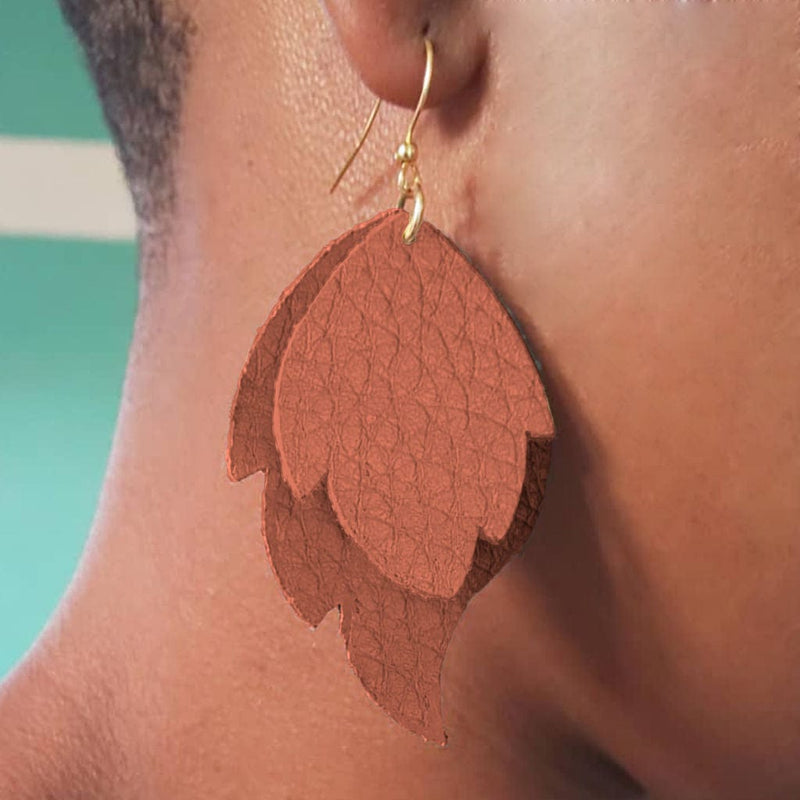 Earrings, Leather, Stacked Leaf, 2 Layers, Made to Order