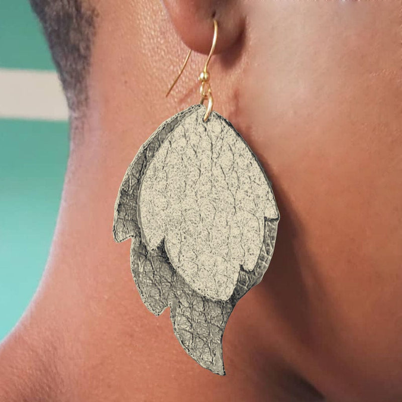 Earrings, Leather, Stacked Leaf, 2 Layers, Made to Order