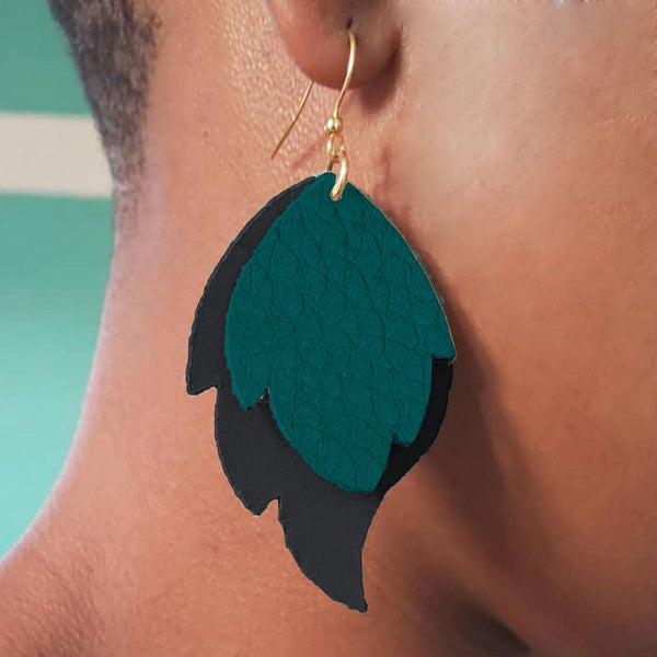 Earrings, Leather, Stacked Leaf, 2 Layers, Customize