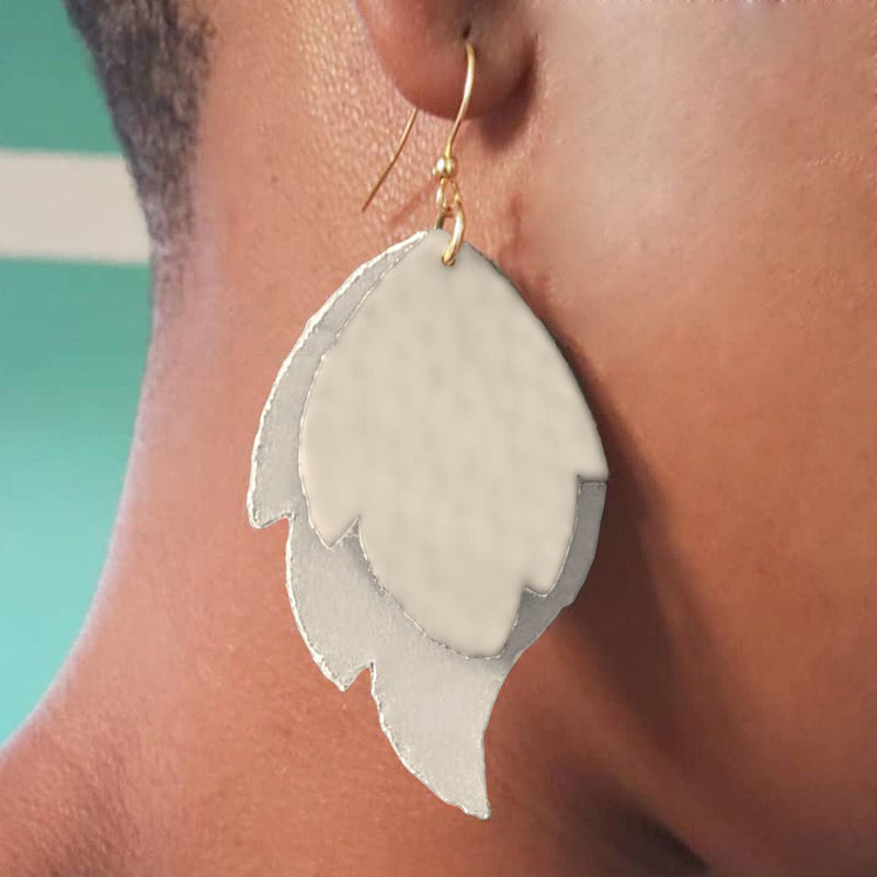 Earrings, Leather, Stacked Leaf, 2 Layers, Made to Order