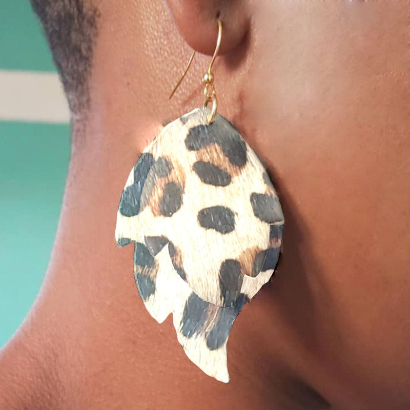 Earrings, Leather, Stacked Leaf, 2 Layers, Made to Order