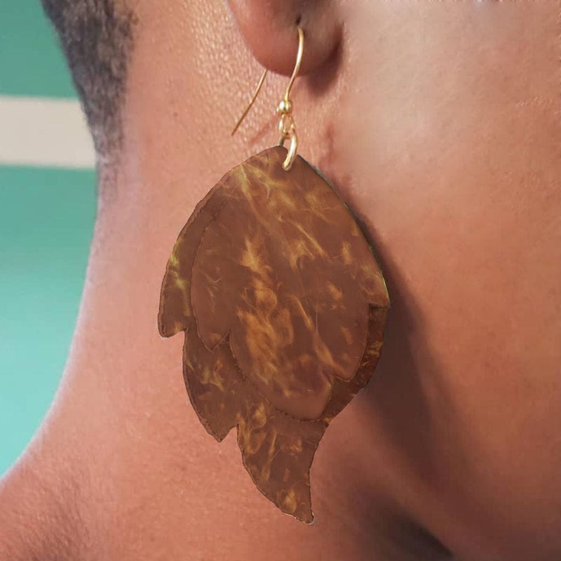 Earrings, Leather, Stacked Leaf, 2 Layers, Made to Order