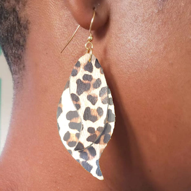 Earrings, Leather, Paisley, 2 Layers, Made to Order